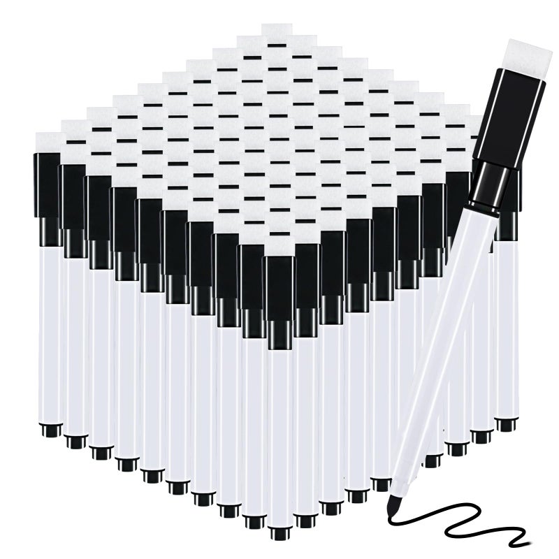 RETON 100 Pcs Magnetic Dry Wipe White Board Markers Pens, Dry Erase Marker with Eraser Cap, 4.4 In Mini Markers with Fine Tip for Classroom, Office, Hospital, Home and Factory (100 Pcs, Black) - Image 1